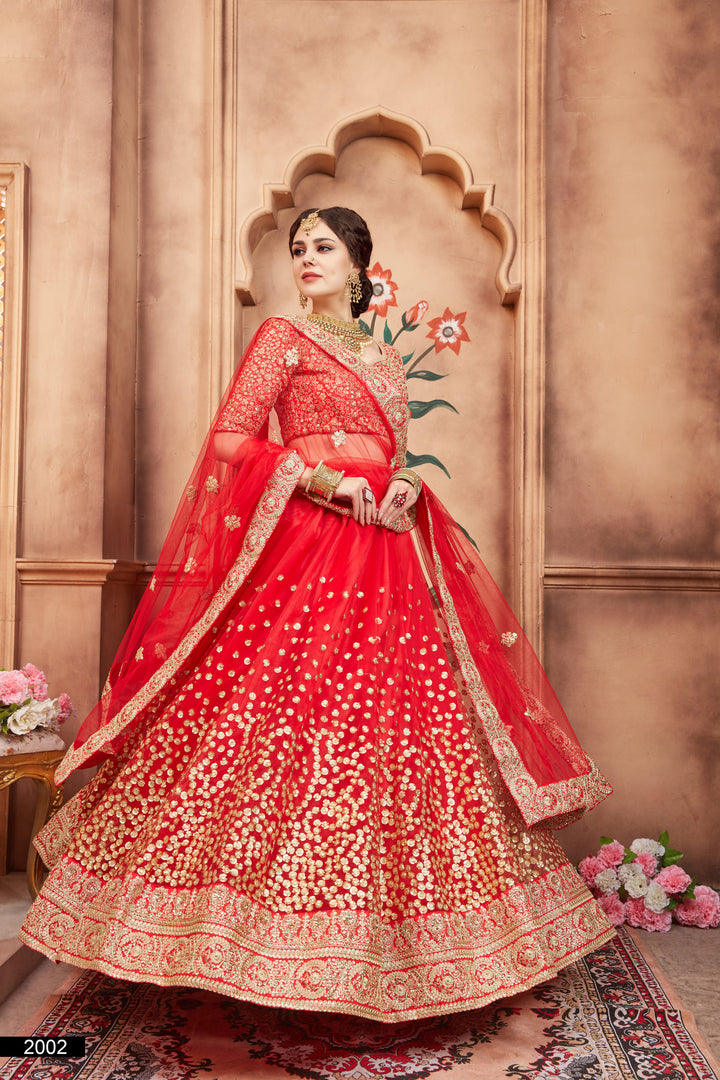 Red Wedding Lehenga Choli Set | Sequins and Dori Work Design