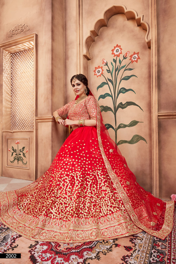 Red Wedding Lehenga Choli Set | Sequins and Dori Work Design