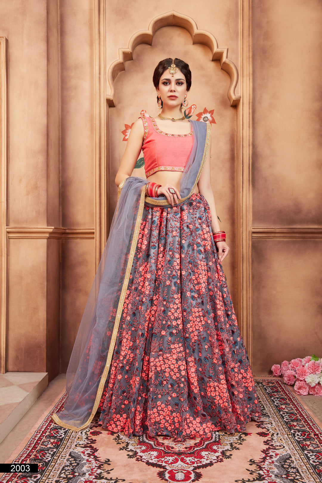 Grey Embroidered Lehenga Choli | Art Silk & Soft Net with Dupatta