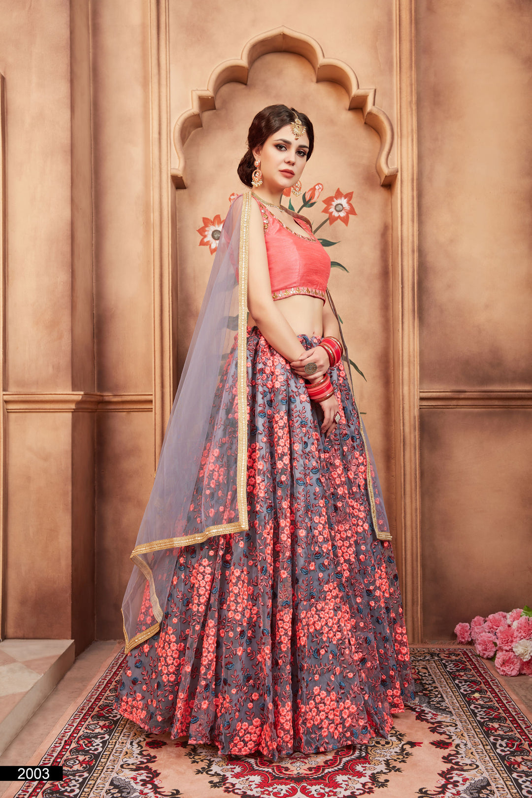 Grey Embroidered Lehenga Choli | Art Silk & Soft Net with Dupatta