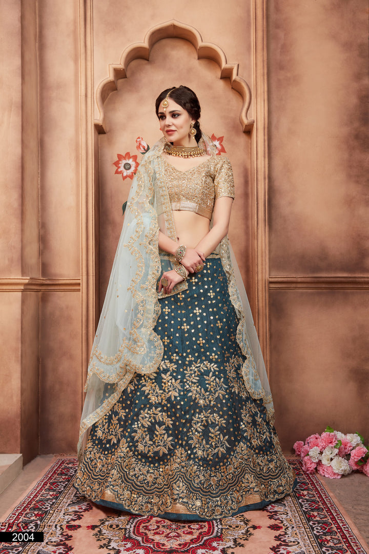 Rama Green Art Silk Lehenga Choli | Embroidered Set with Dupatta