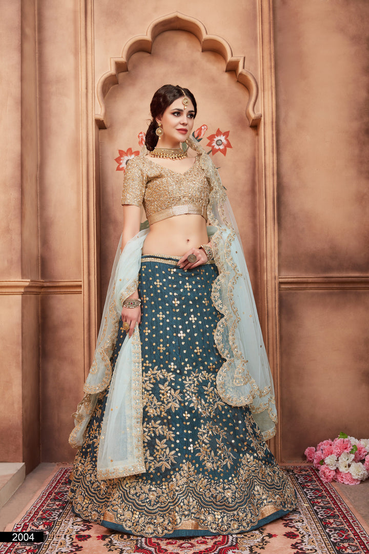 Rama Green Art Silk Lehenga Choli | Embroidered Set with Dupatta