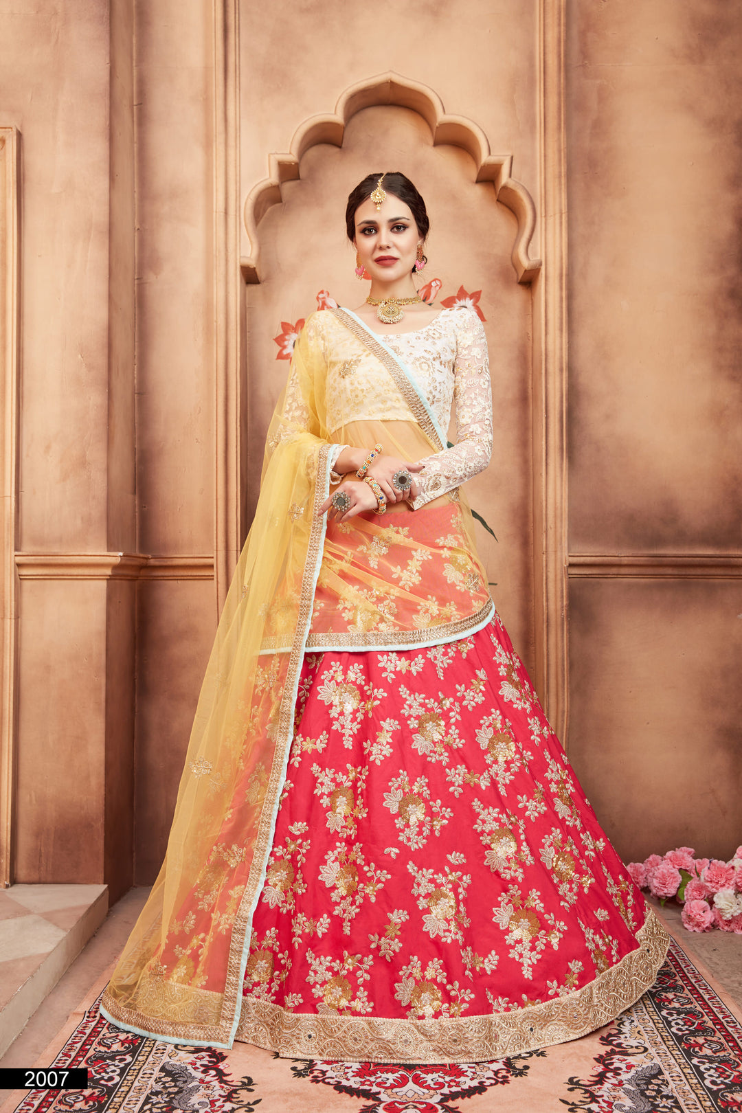 Embroidered Pink Lehenga Choli Set | Soft Net & Tafetta Silk with Dupatta