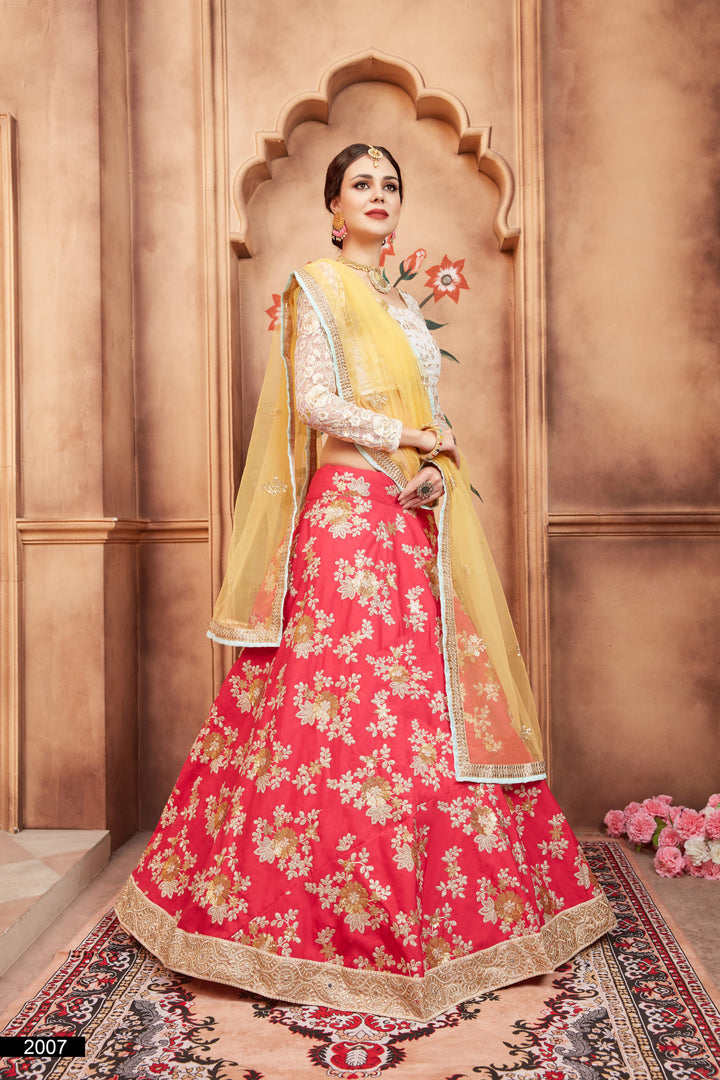 Embroidered Pink Lehenga Choli Set | Soft Net & Tafetta Silk with Dupatta