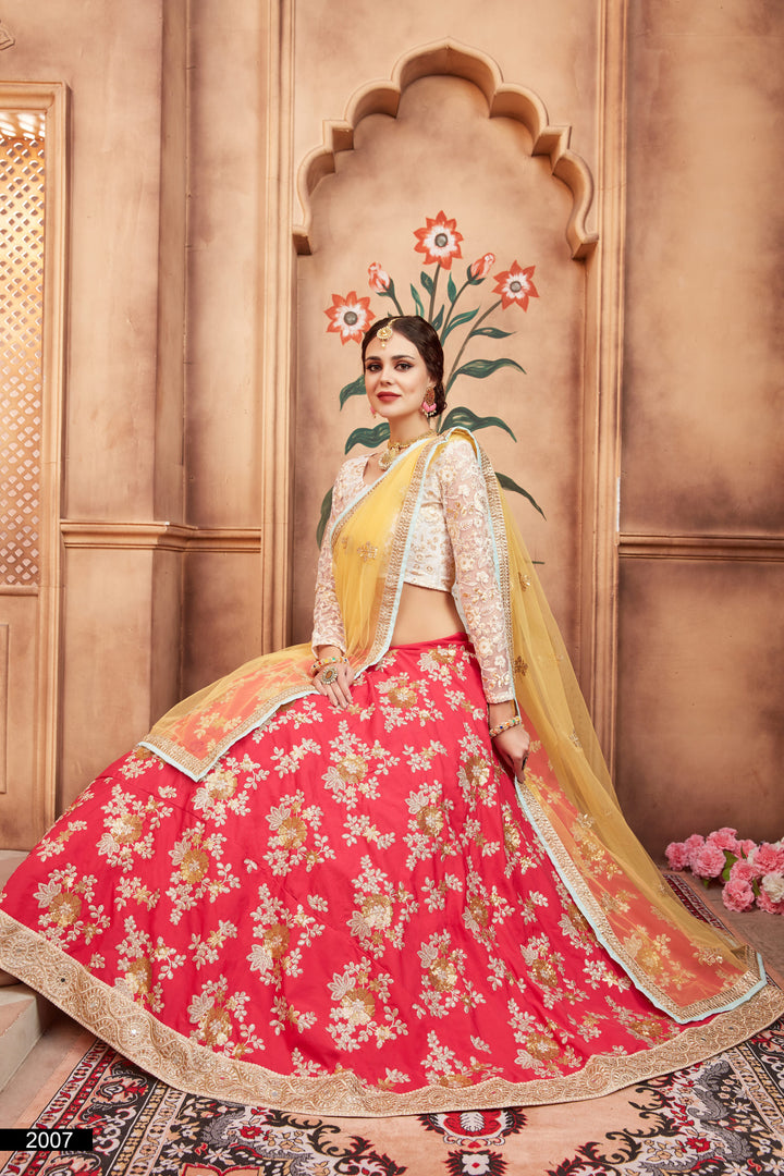 Embroidered Pink Lehenga Choli Set | Soft Net & Tafetta Silk with Dupatta