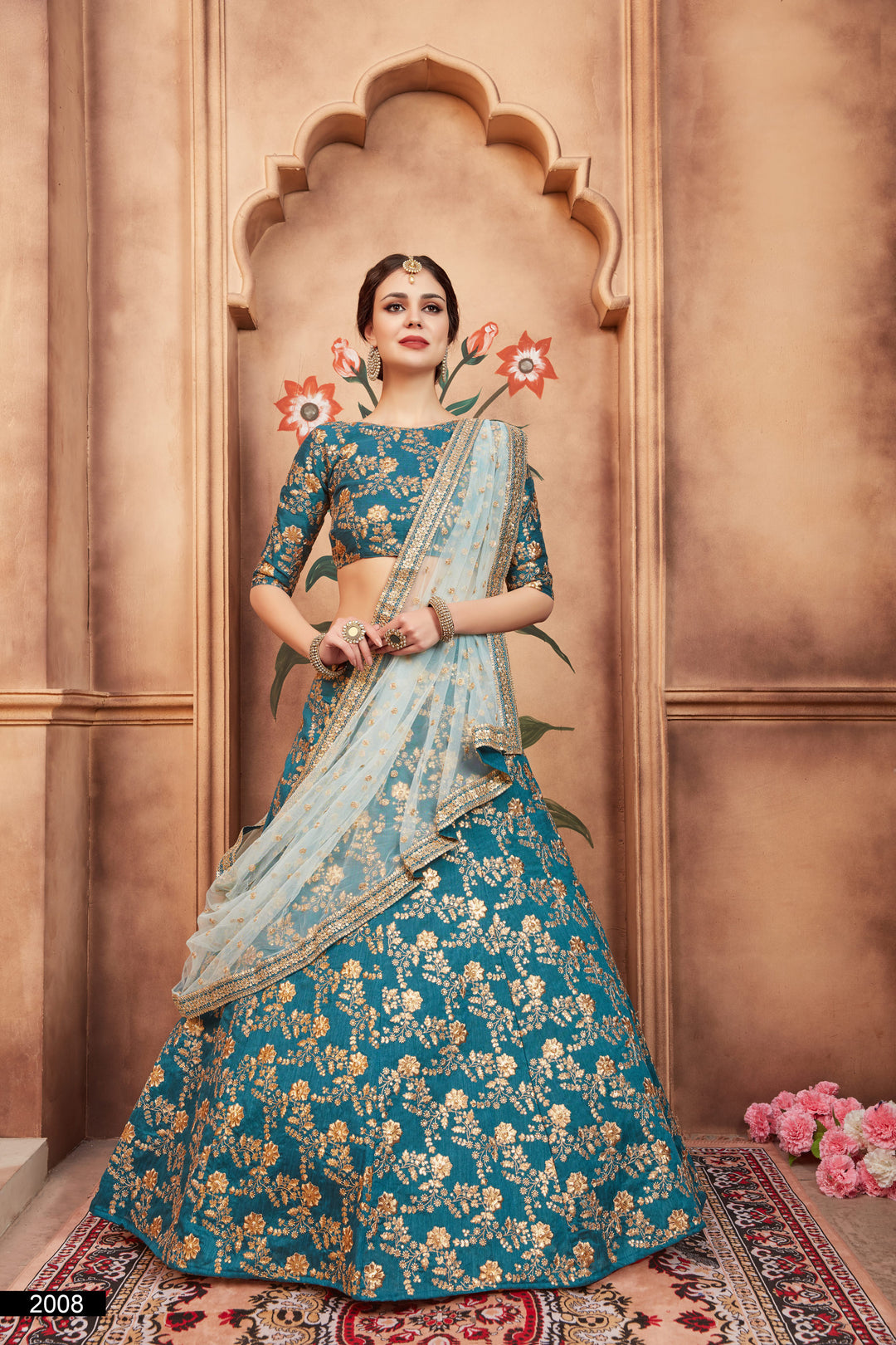 Rama Green Lehenga Choli Set | Embroidered Art Silk & Soft Net Design