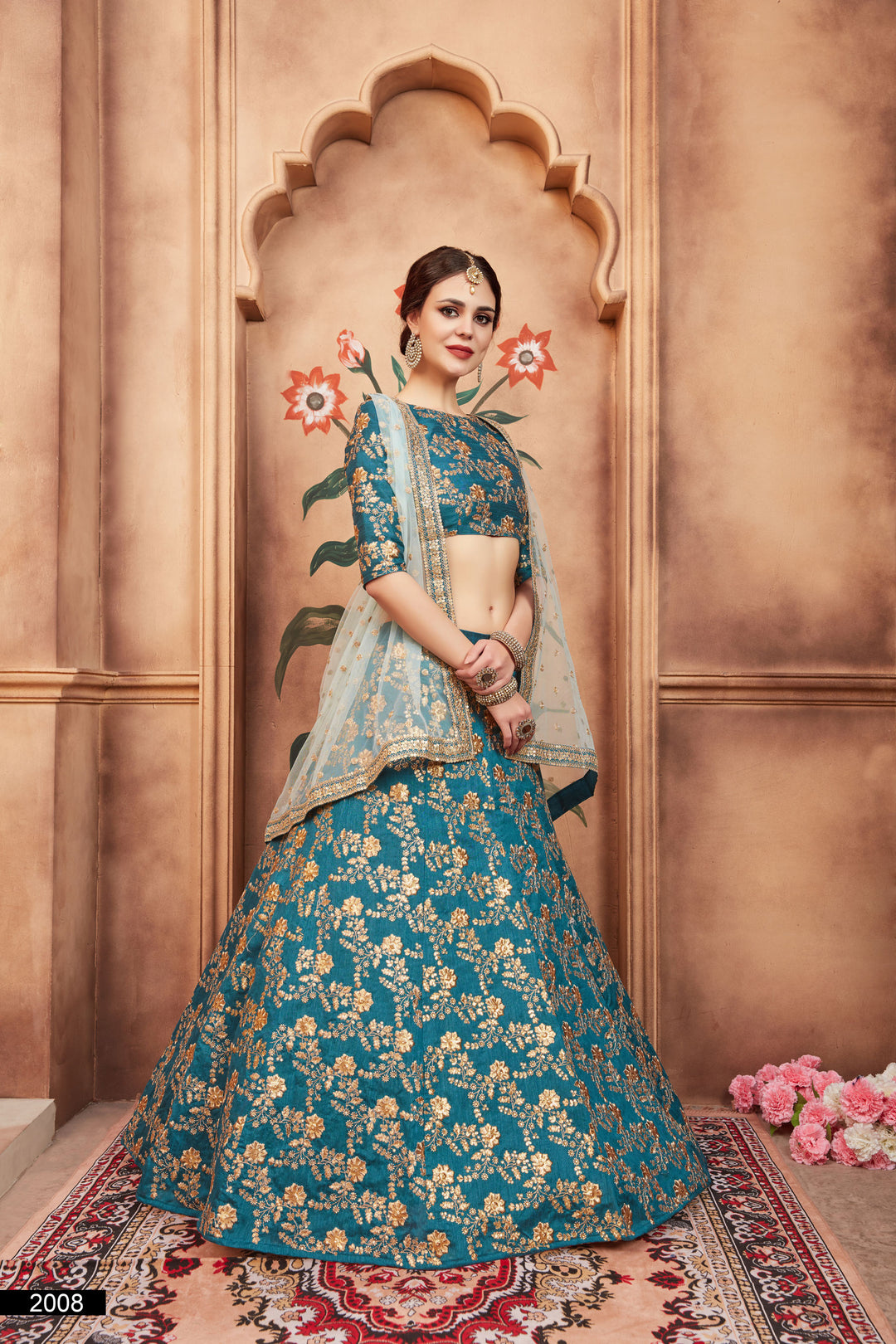 Rama Green Lehenga Choli Set | Embroidered Art Silk & Soft Net Design