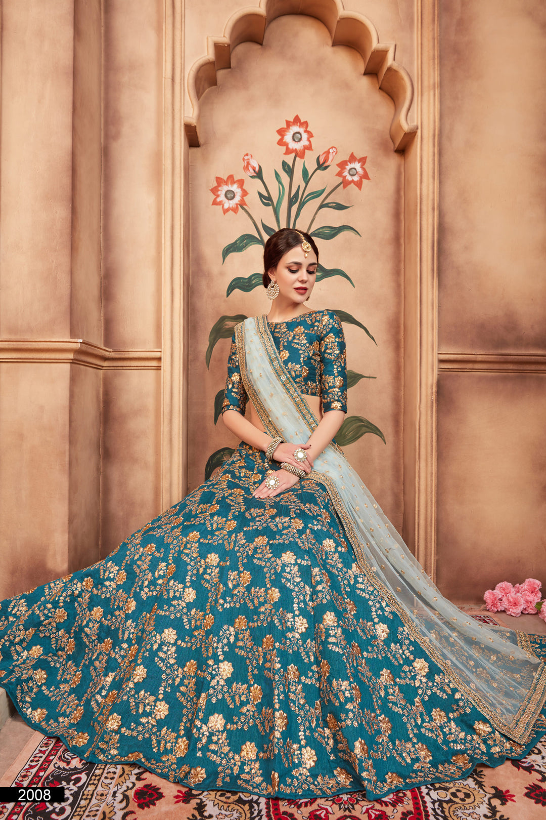 Rama Green Lehenga Choli Set | Embroidered Art Silk & Soft Net Design