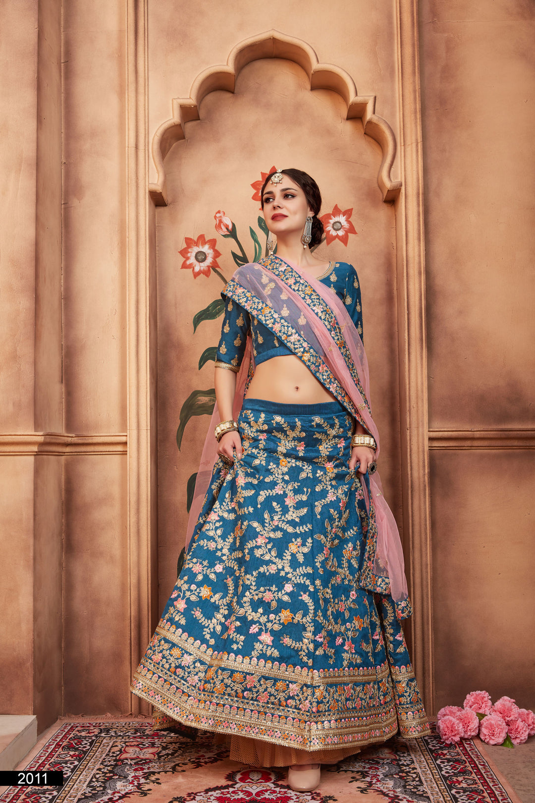 Blue Lehenga Choli Set | Embroidered Art Silk & Soft Net Dupatta