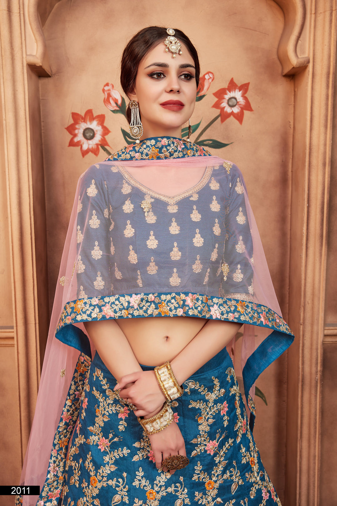 Blue Lehenga Choli Set | Embroidered Art Silk & Soft Net Dupatta