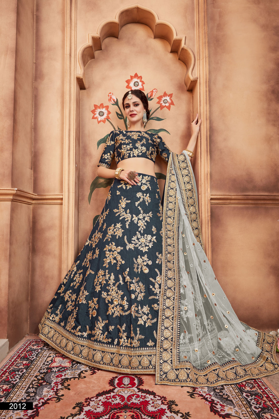 Rama Green Lehenga Choli Set | Embroidered Art Silk for Wedding & Party