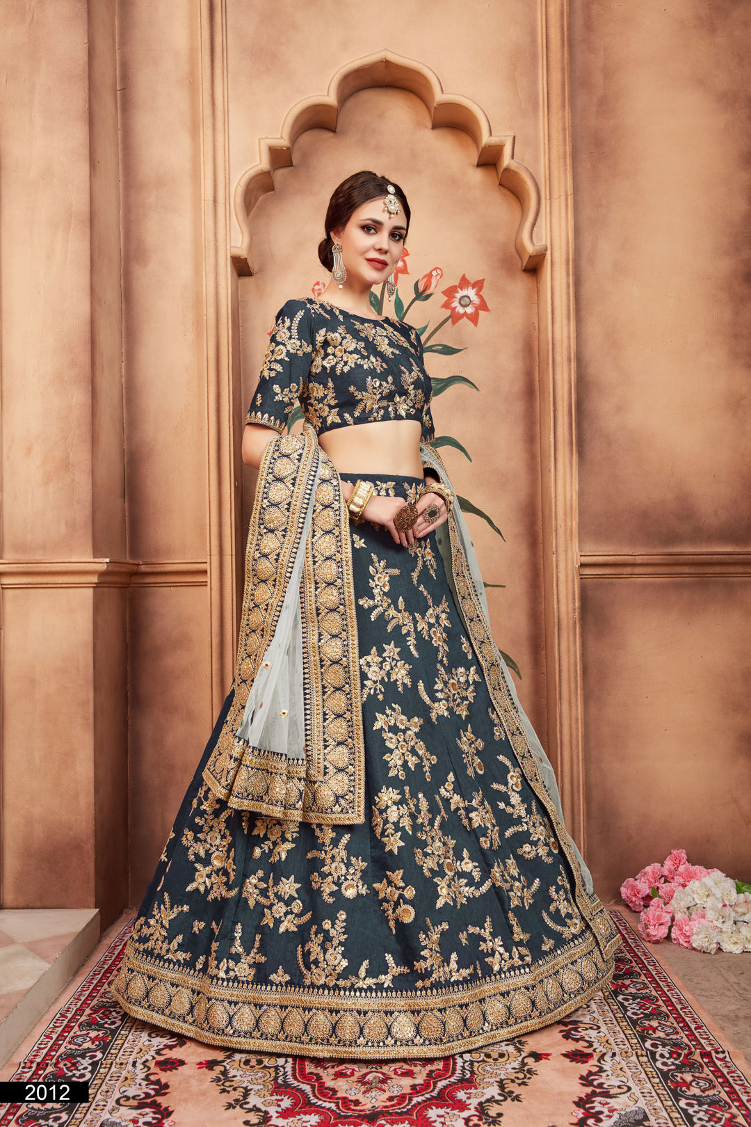 Rama Green Lehenga Choli Set | Embroidered Art Silk for Wedding & Party