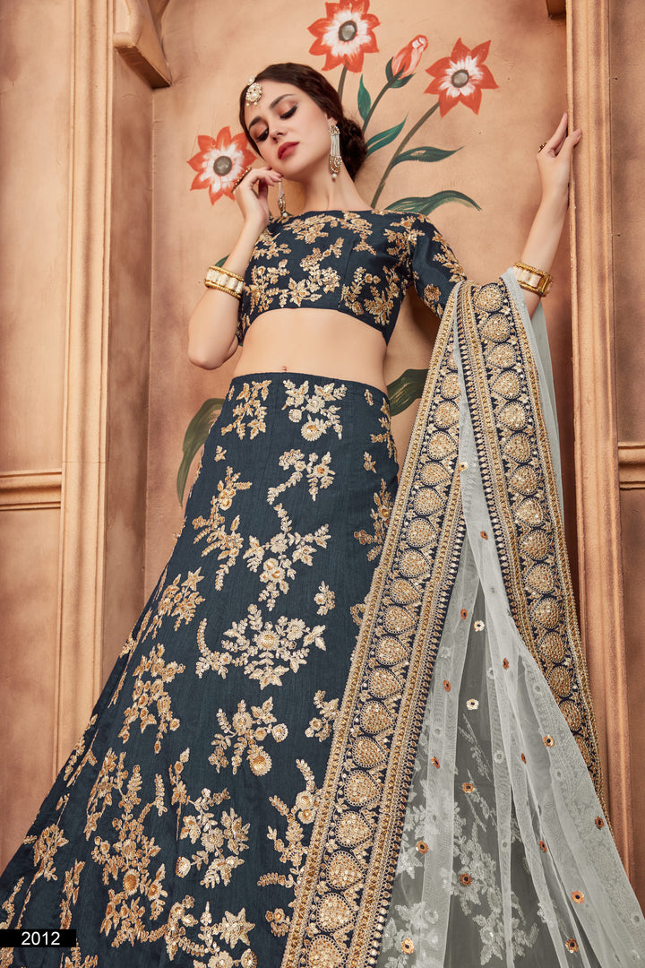 Rama Green Lehenga Choli Set | Embroidered Art Silk for Wedding & Party