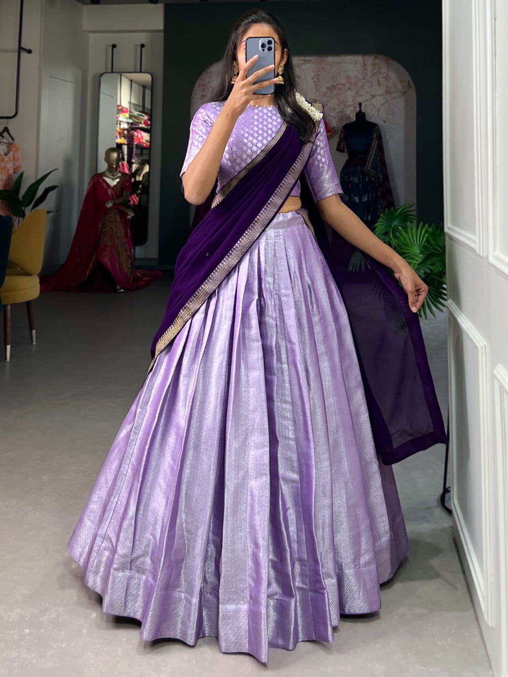 GorgeousÃ‚Â Lavender Weaving Jacquard Traditional Lehenga Choli