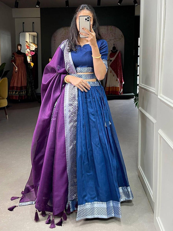 Captivating Blue Dupion Silk Lehenga | Zari Work Wedding Wear Set