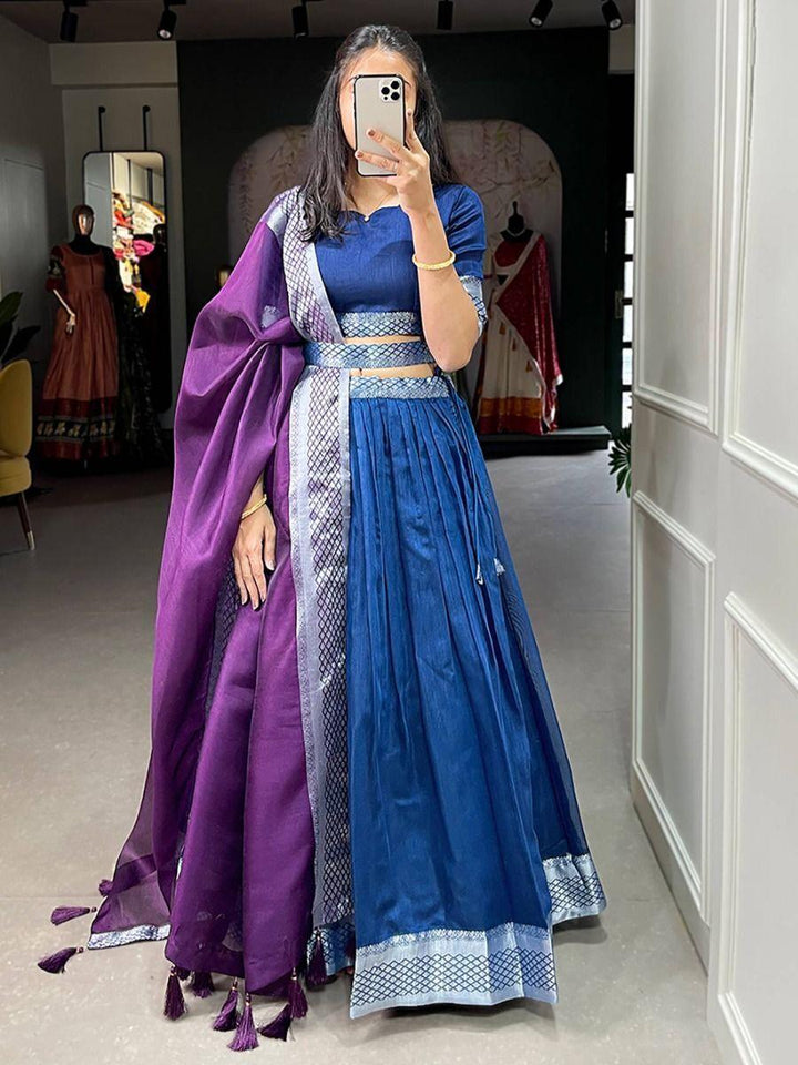 Captivating Blue Dupion Silk Lehenga | Zari Work Wedding Wear Set