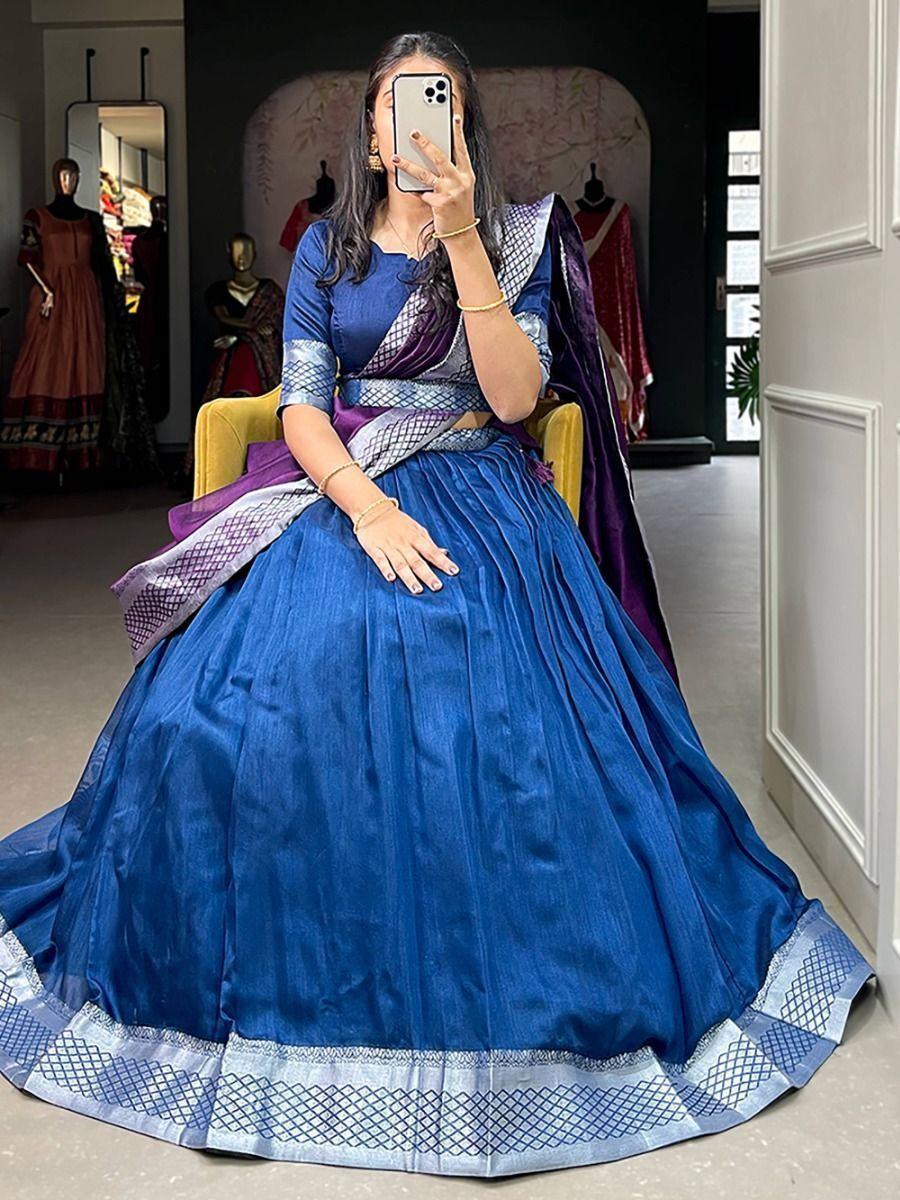 Captivating Blue Dupion Silk Lehenga | Zari Work Wedding Wear Set