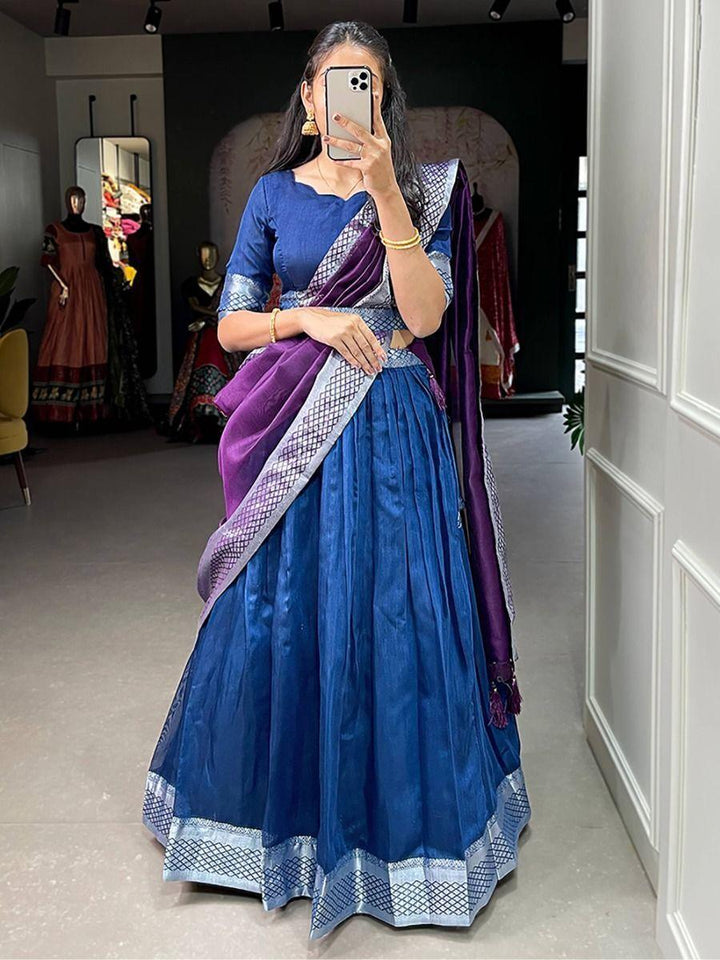 Captivating Blue Dupion Silk Lehenga | Zari Work Wedding Wear Set