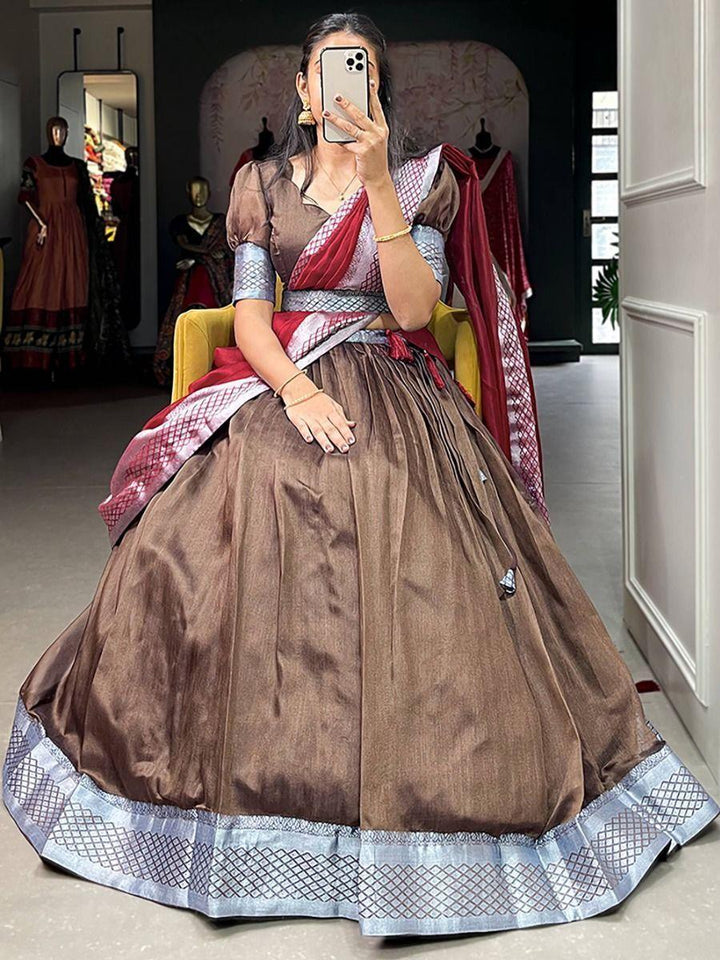 Brown Festival Lehenga Choli | Zari Weaving Dupion Silk Set