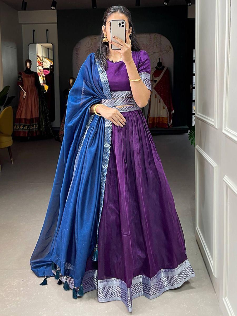 Purple Dupion Silk Lehenga Choli | Zari Weaving Wedding Wear Set