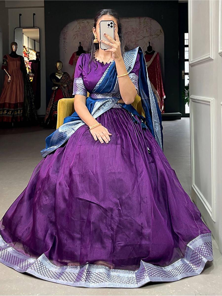 Purple Dupion Silk Lehenga Choli | Zari Weaving Wedding Wear Set