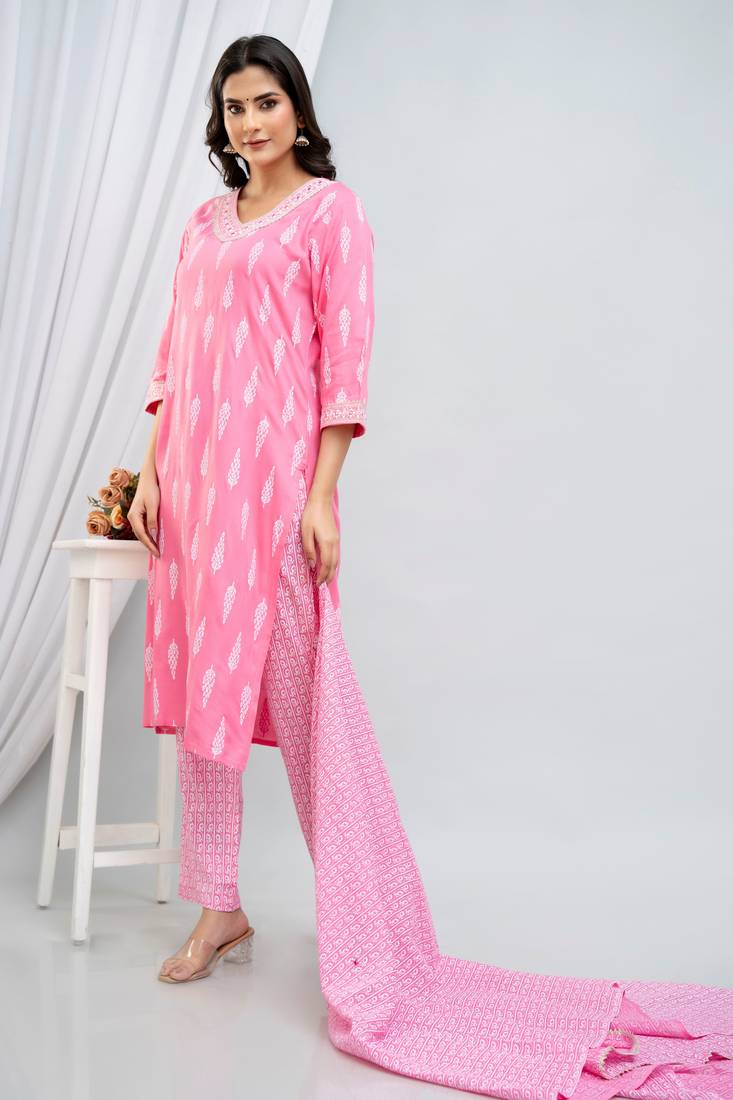 Designer Printed Suit | Rayon Cotton Pair with Mulmul Dupatta