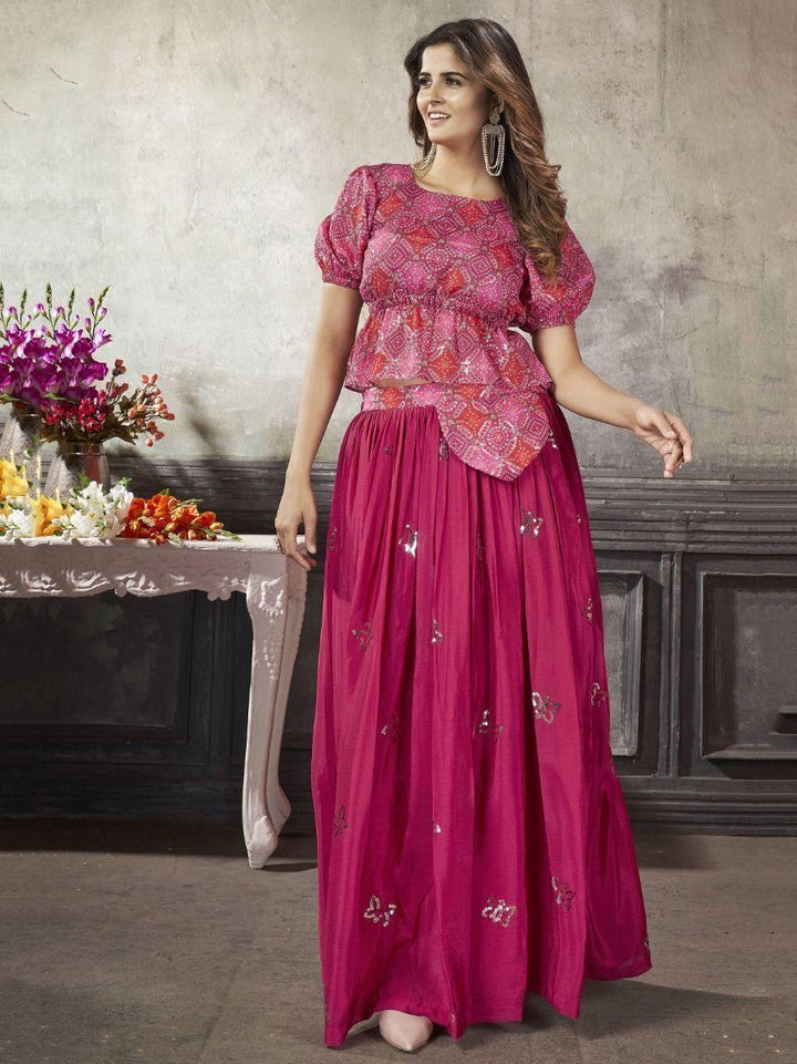 Hot pink lehenga choli with sequins work and art silk for women