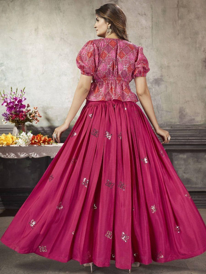 Elegant hot pink lehenga with sequins work and fancy pocket detail