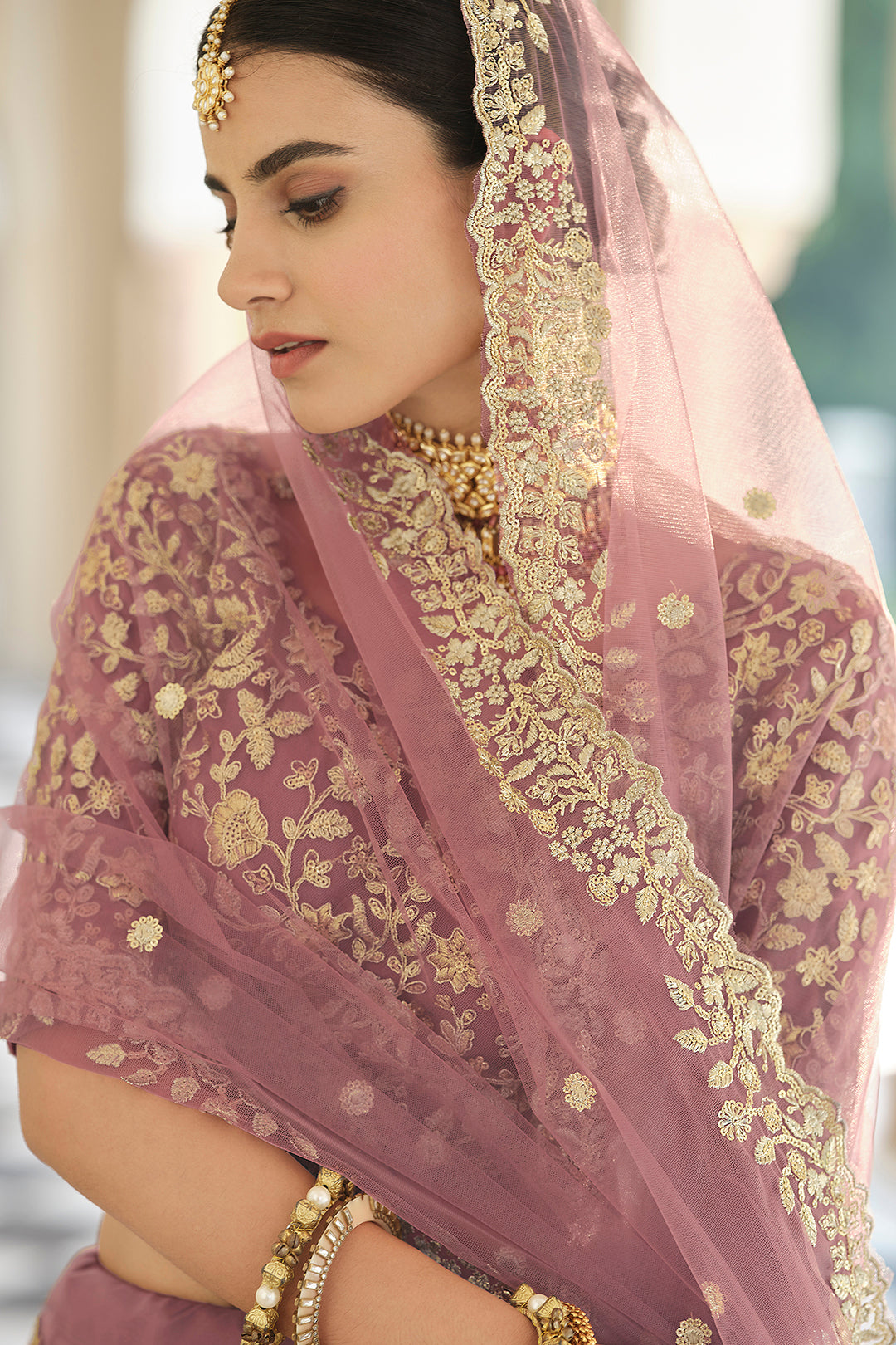 Elegant Mauve Lehenga Choli with Dori Work & Sequins | Bridal Lehenga