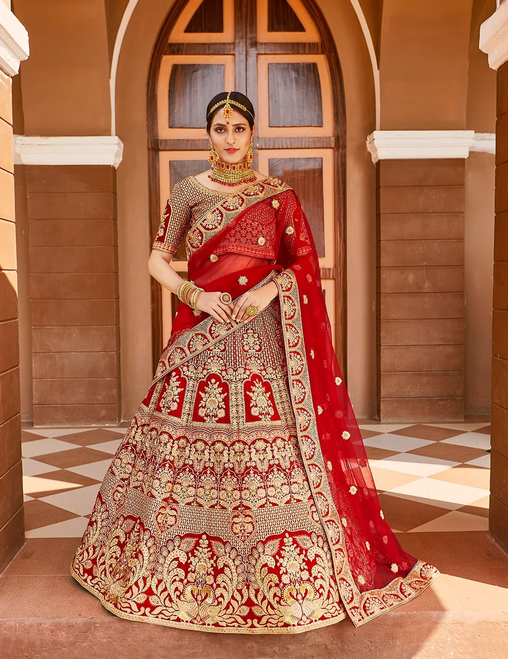 Bridal Red Velvet Lehenga Choli | Wedding & Festive Wear