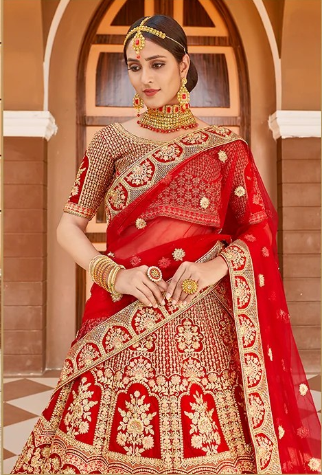 Bridal Red Velvet Lehenga Choli | Wedding & Festive Wear