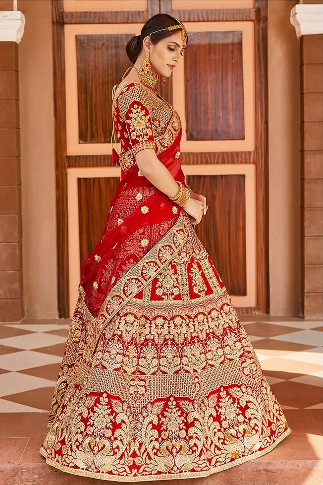 Bridal Red Velvet Lehenga Choli | Wedding & Festive Wear