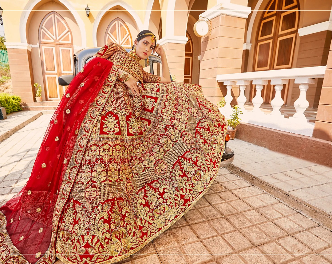 Bridal Red Velvet Lehenga Choli | Wedding & Festive Wear