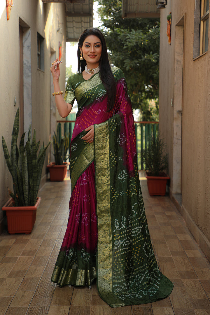 Beautiful grey Bandhej Tapeta saree with intricate design, ideal for any special occasion.