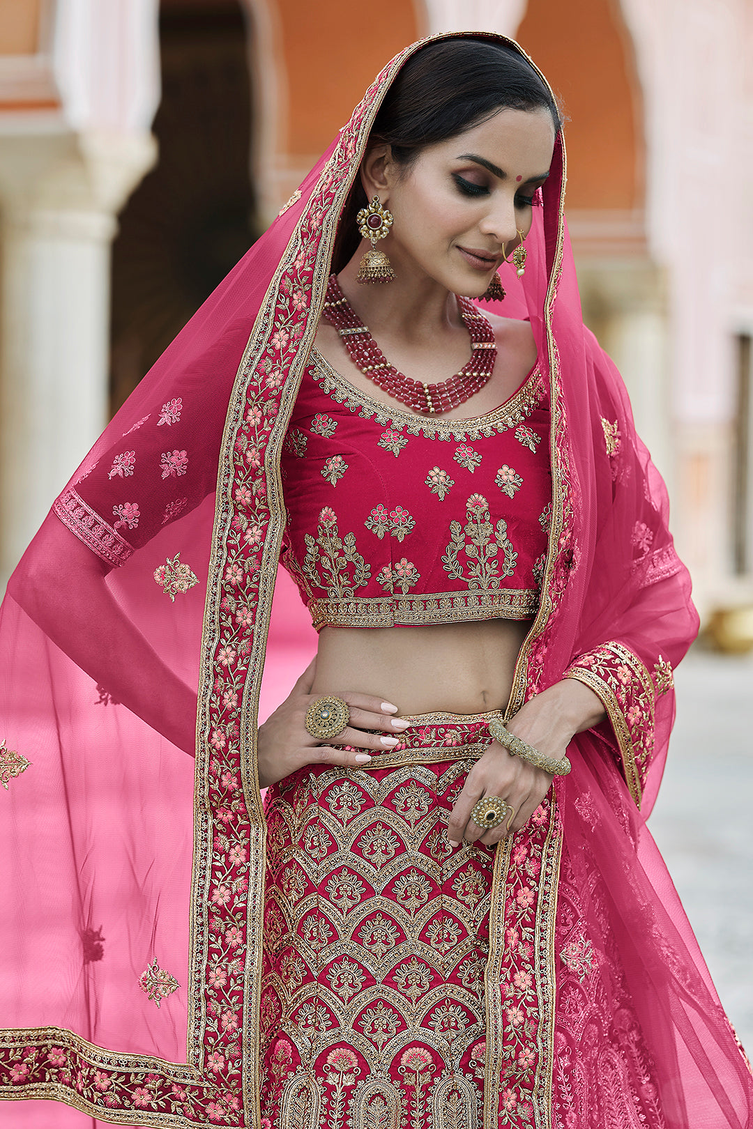 Velvet Lehenga Choli | Heavy Embroidered Bridal Wedding Wear Set