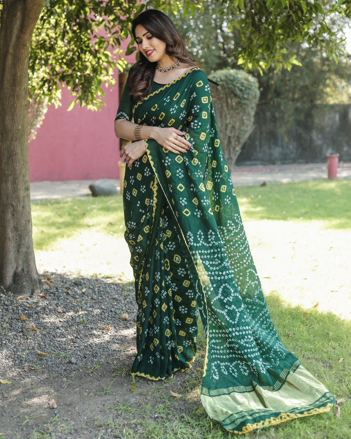 Unique Bandhej silk saree with tissue pallu and traditional zari weaving for special occasions.