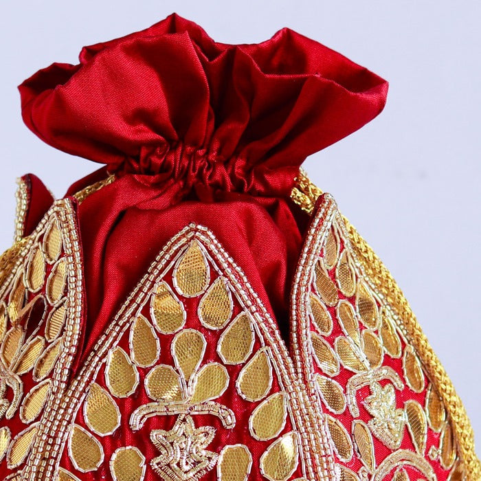 Mrig Gota Patti Handwork Mini Lotus Potli | Elegant Handcrafted Potli Bag