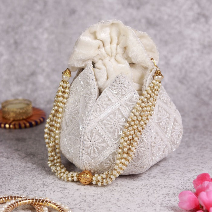 Ehsaas Hand Embroidered Lotus Potli Bag | Designer Potli for Special Occasions