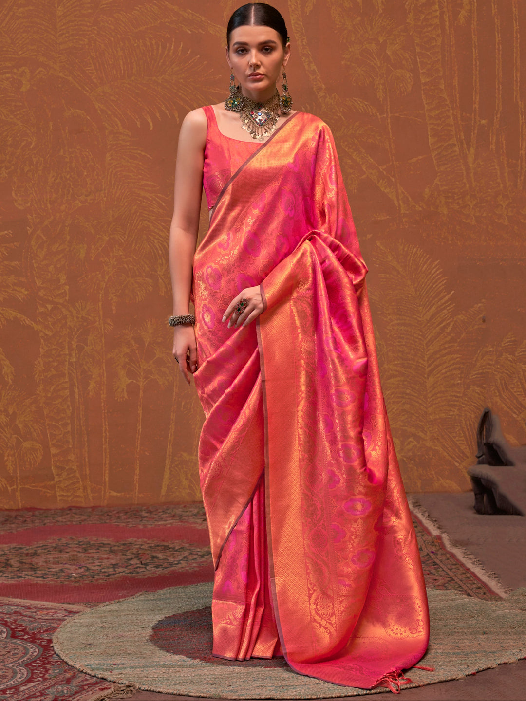 Pink silk saree crafted for elegance and style.