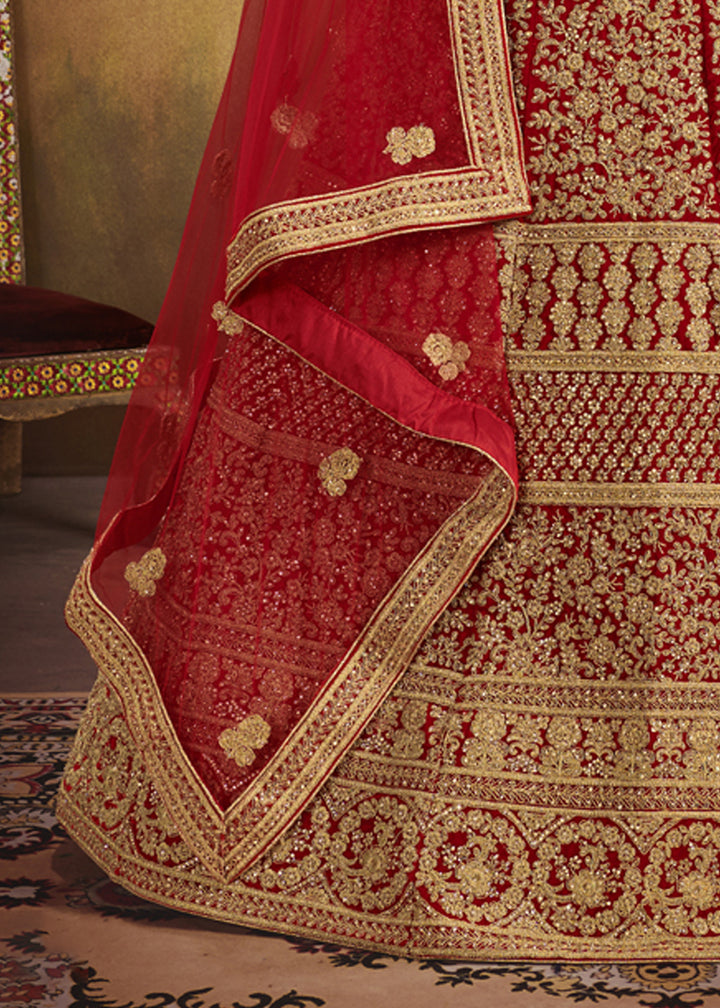 Red Velvet Lehenga Choli | Bridal Wedding Lehenga for Women