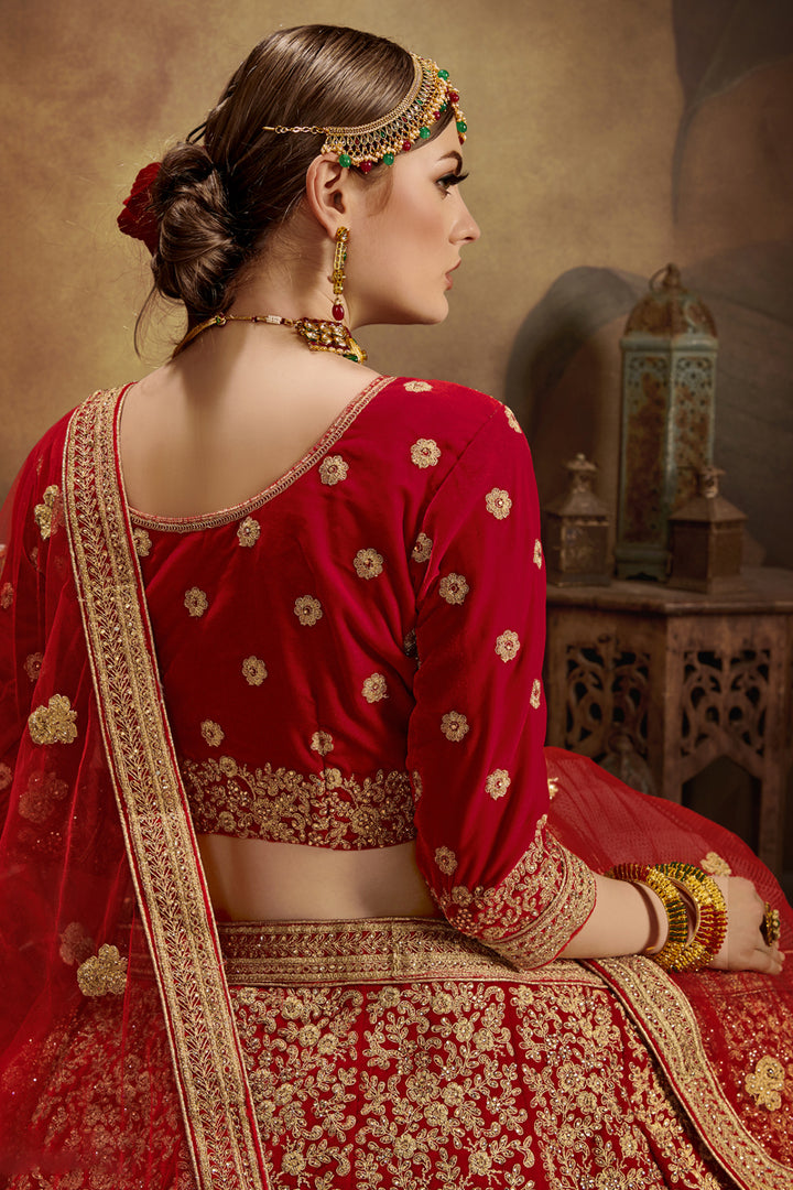 Red Velvet Lehenga Choli | Bridal Wedding Lehenga for Women