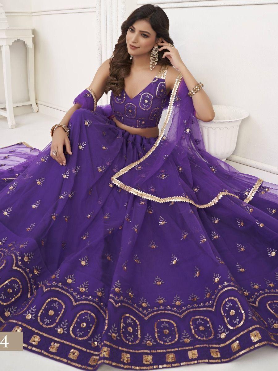 Elegant Purple Lehenga Choli | Sequins Net with Thread & Sequin Embroidery