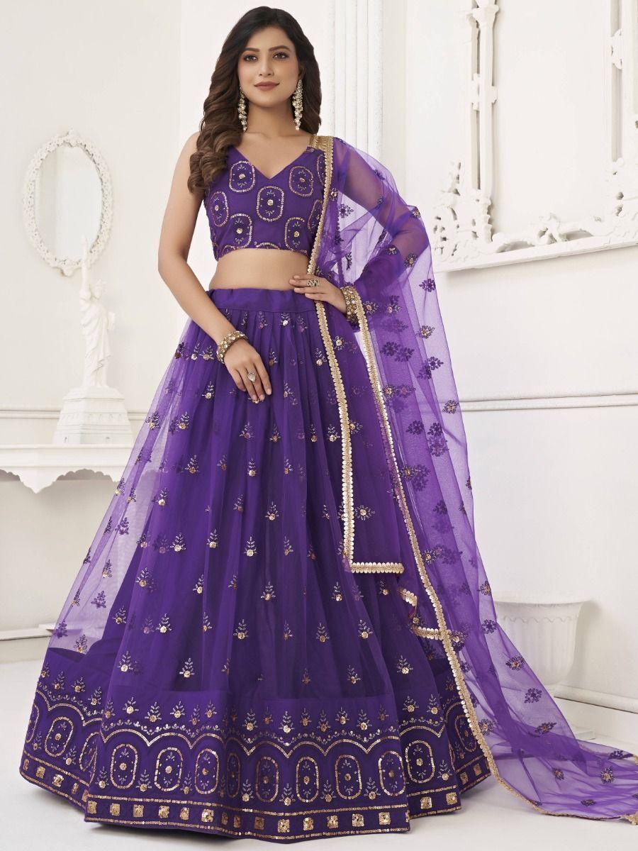 Elegant Purple Lehenga Choli | Sequins Net with Thread & Sequin Embroidery