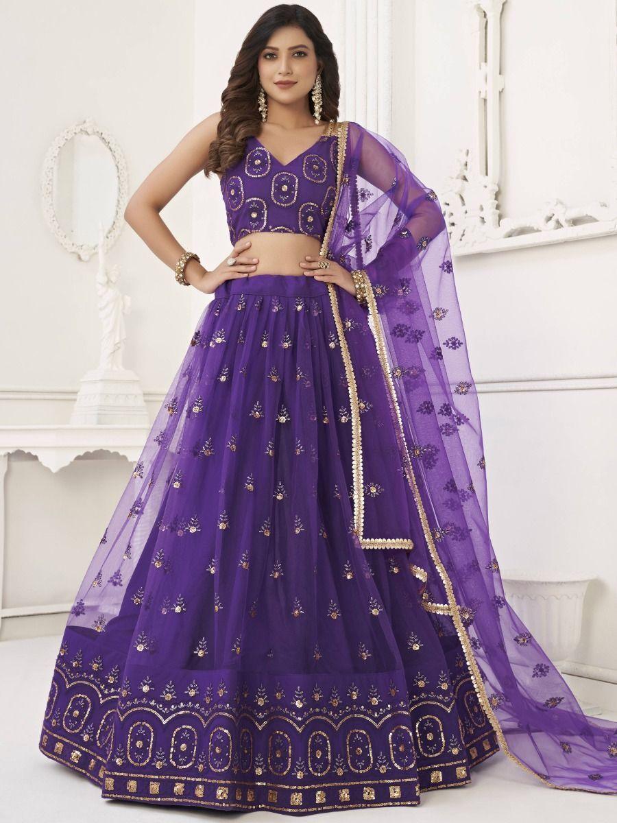 Elegant Purple Lehenga Choli | Sequins Net with Thread & Sequin Embroidery