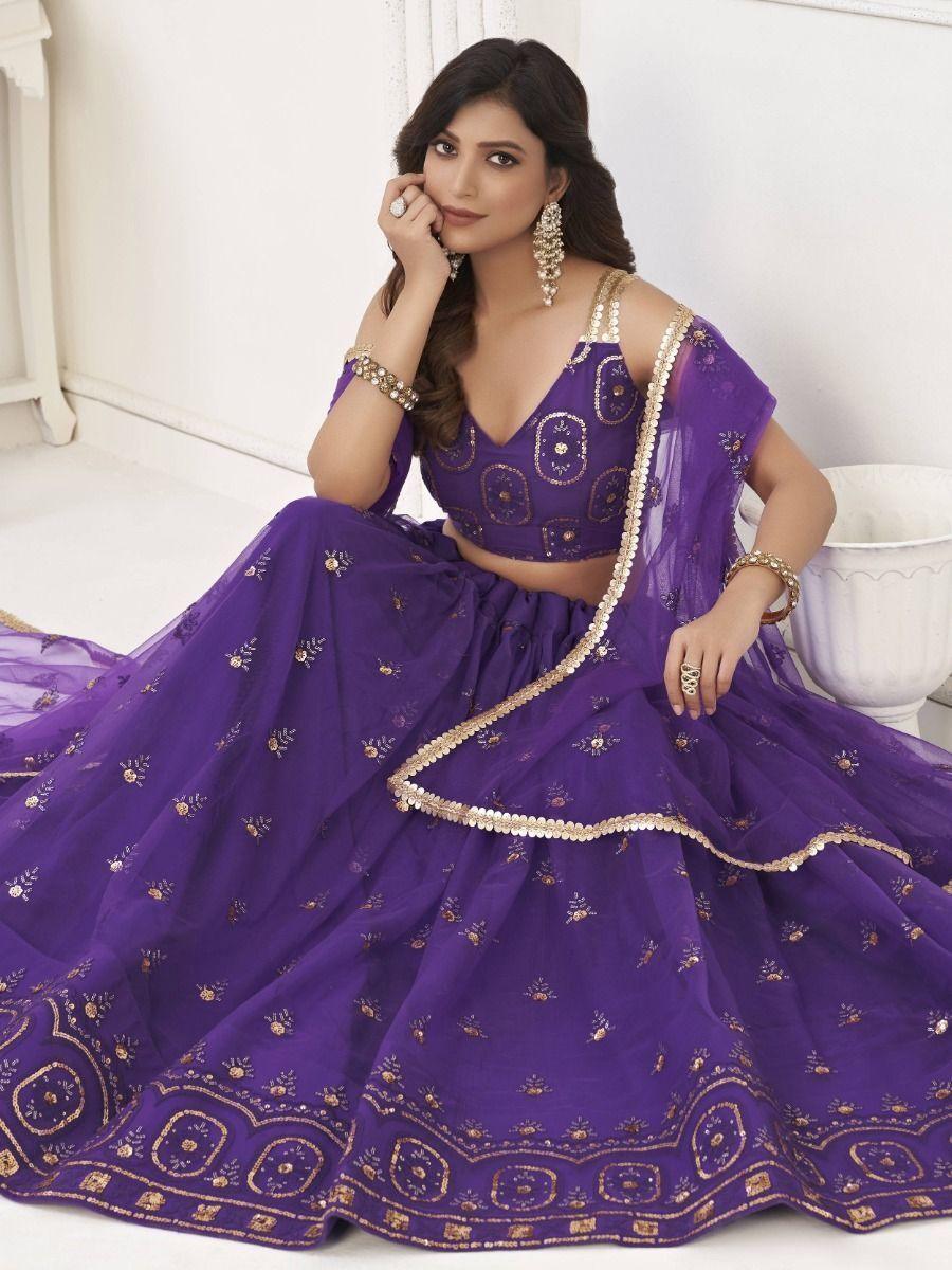 Elegant Purple Lehenga Choli | Sequins Net with Thread & Sequin Embroidery