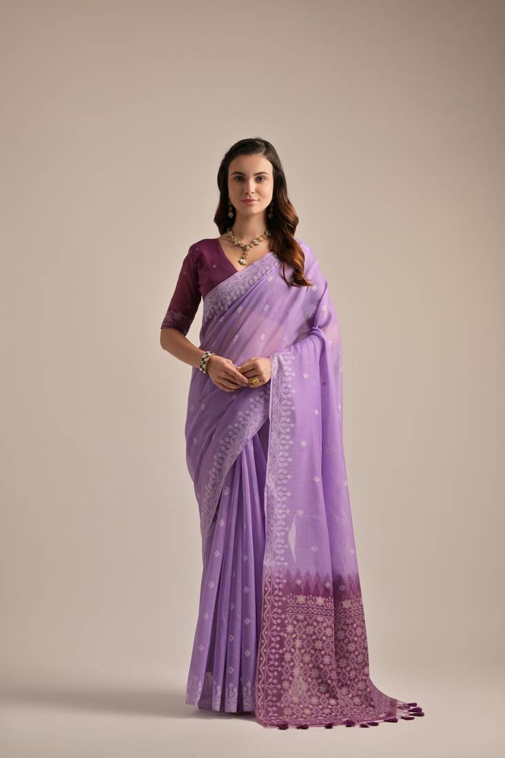 Festive Muga cotton saree with vibrant resham pallu and traditional design, tailored for USA events