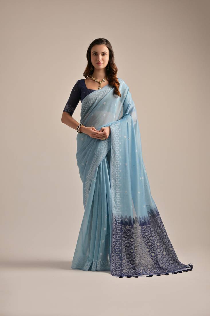 Premium Muga cotton saree with vibrant resham pallu and traditional border, perfect for USA weddings and special events