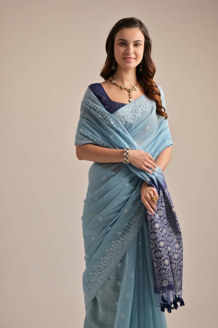 Soft Muga cotton saree with colorful resham weaving and fancy tassels, ideal for festive USA occasions