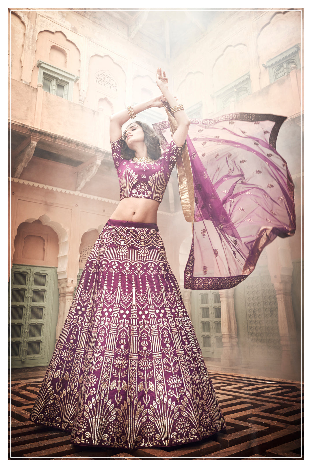 Exquisite Off-White Wedding Lehenga | Organza Crop Top & Dupatta