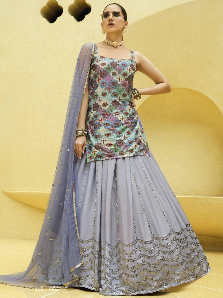 Lavish Lavender Lehenga | Art Silk with Print & Sequins Embroidery